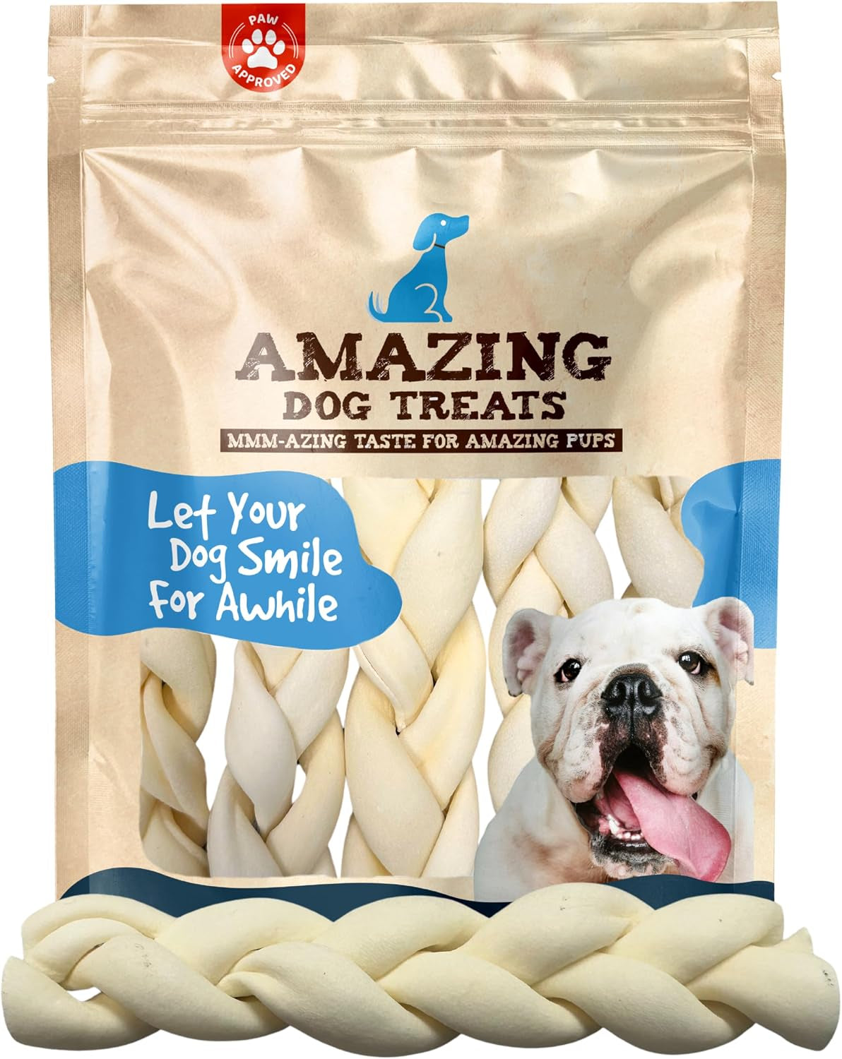 Amazing Dog Treats - Beef Cheek Braids Dog Chew (6 Inch - 15 Pack) - NO Odor - Rawhide Alternative - Beef Cheek Slice Chip Sticks - No Dyes, Chemicals, or Preservatives