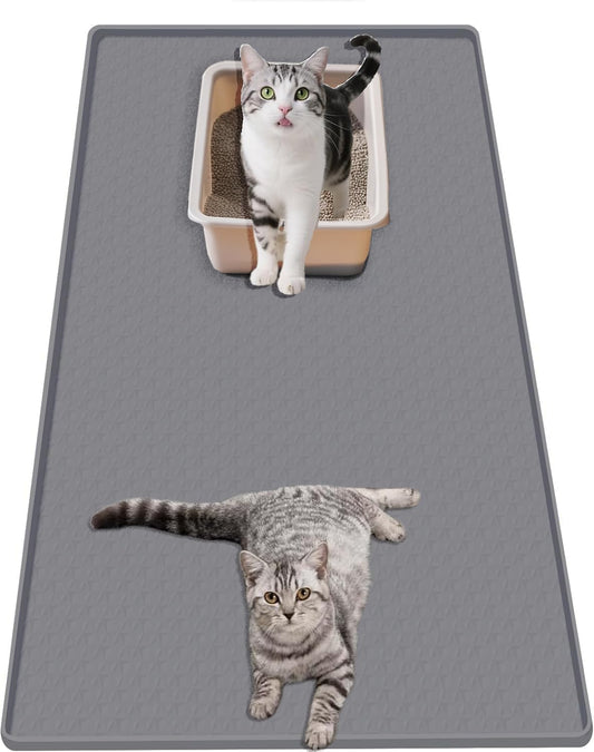 51"X 25.6" XXXL Waterproof Kitty Litter Silicone Box Mat,Cat Litter Mat Extra Large for Scatter Control, No-Slip Soft Pet Trapping Litter Rug Pad, Machine Washable, Dark Gray