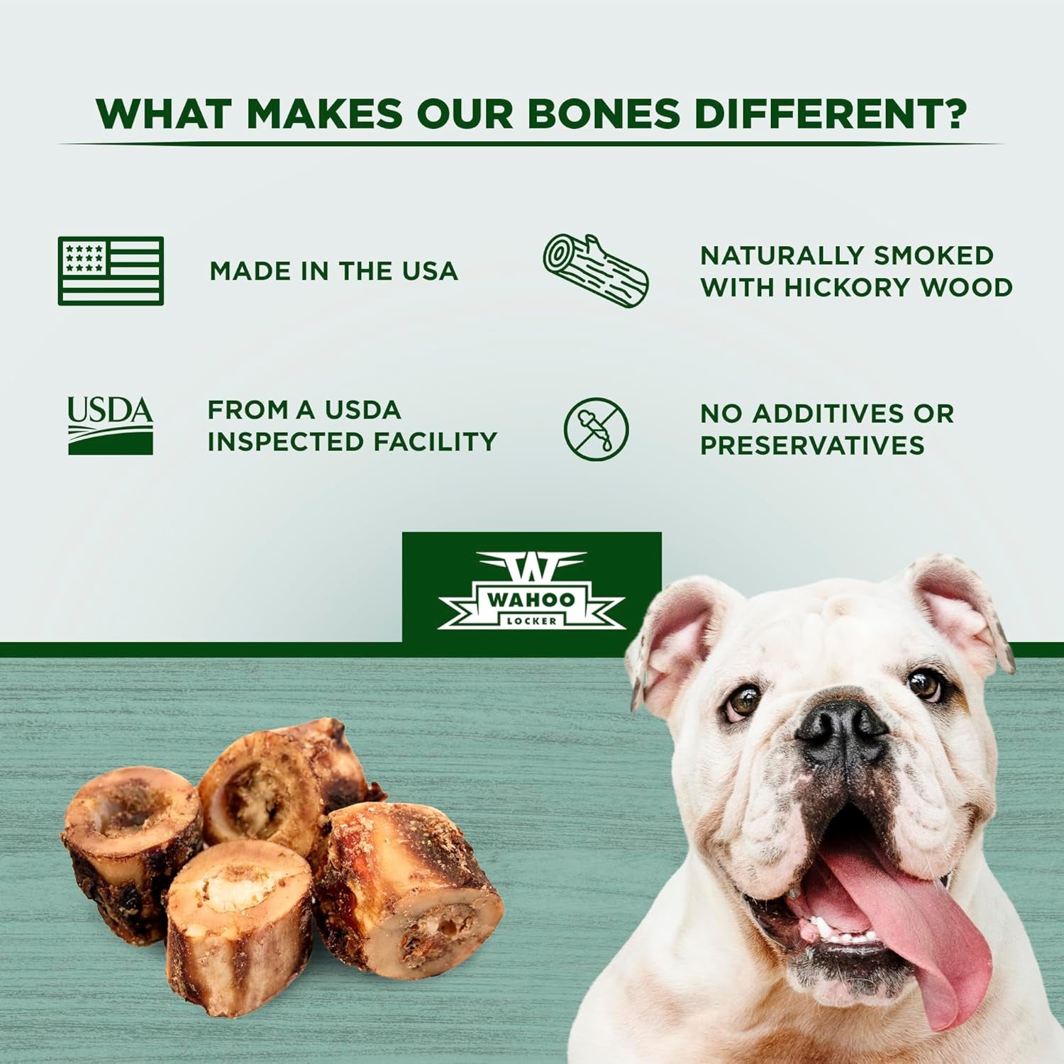Wahoo Locker Smoked Beef Bones for Dogs, 1.5In, 4 Count