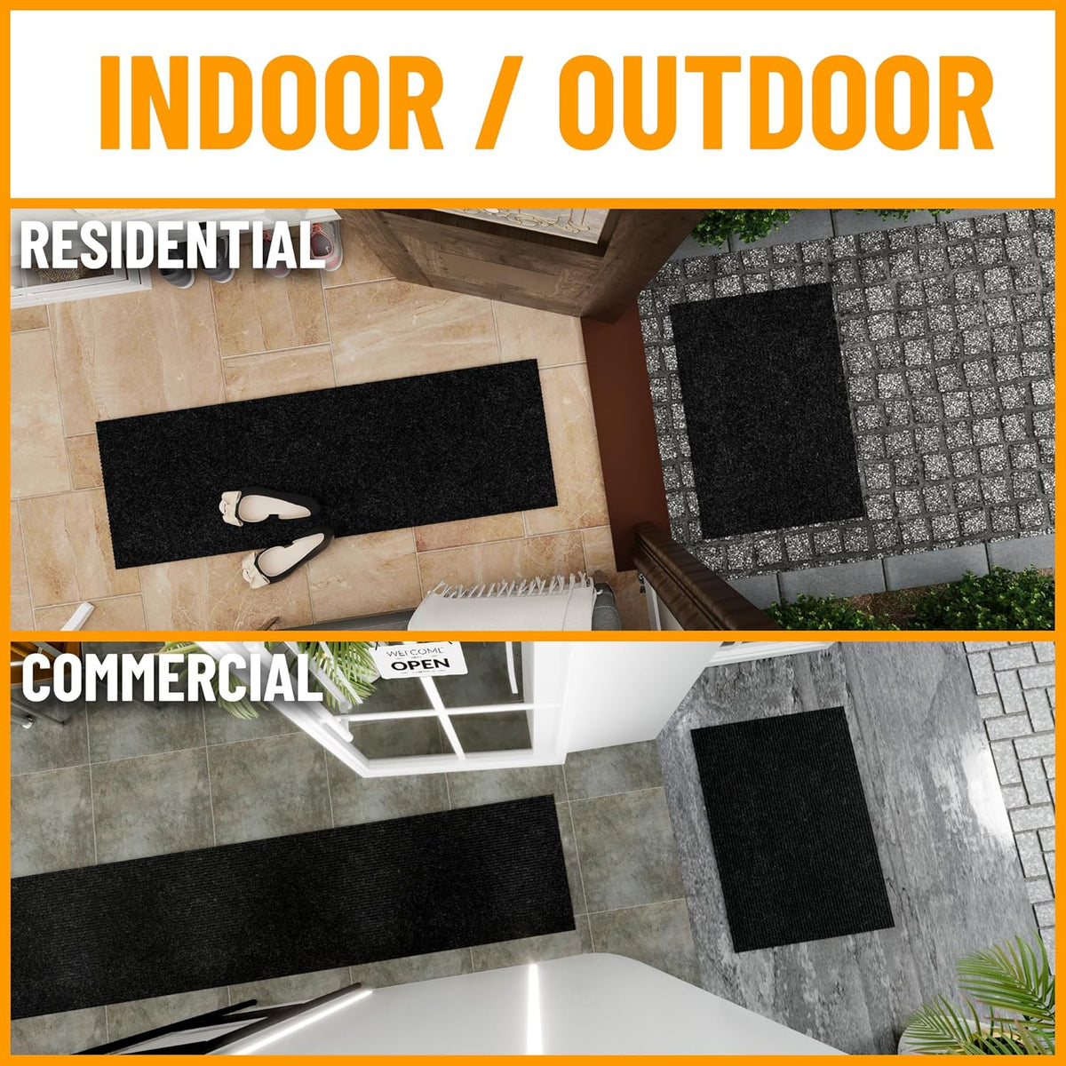 Ottomanson Waterproof Runner Rug 2’X6, Non Slip Indoor Outdoor Door Mat