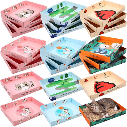 Amyhill 24 Pack Disposable Cat Litter Box Foldable Waterproof Kitten Tray