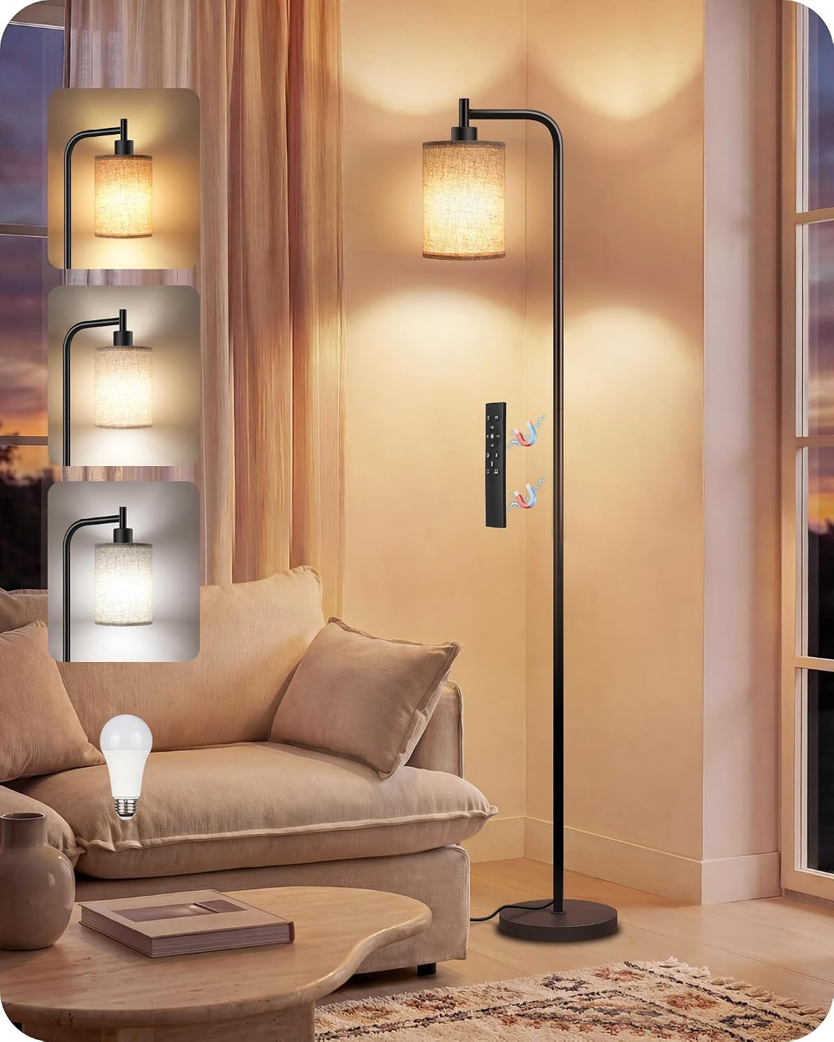 Dimmable Floor Lamp for Living Room with Remote & 10W Bulb