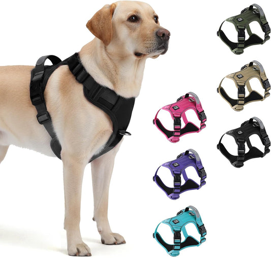 Heavy Duty Tactical Dog Harness for Small Dogs, No Pull Dog Harness with Handle & Front Clip, Reflective Soft Padded, Hook and Loop Panel, Dog Vest for Walking, Service Training, Black