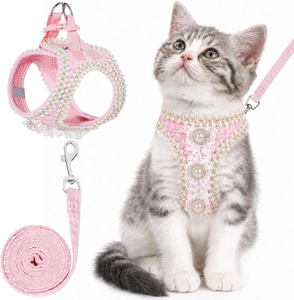 Cat Harness and Leash Set Escape Proof Kitty Harness for Cat Pink XS