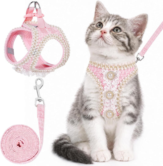Cat Harness and Leash Set Escape Proof Kitty Harness for Cat Pink XS