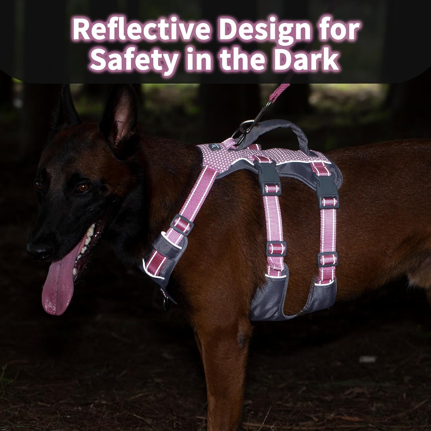 Huntboo Reflective Dog Harness with Handle, Escape Proof, No Slip, Breathable, Lightweight, Adjustable Lift Harness for Small, Medium, and Large Dogs Walking, Training, and Running Gear(Light Pink,M)