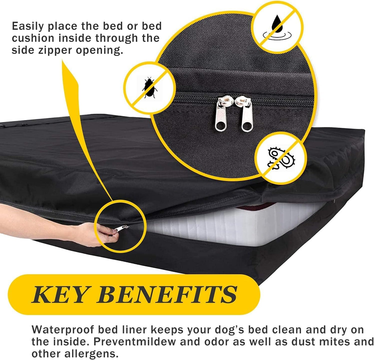 Dog Bed Covers 30L × 20W × 3H Inch Washable Black Thickened Waterproof Oxford Fabric with Handles and Zipper Reusable Dog Bed Liner for Small to Medium 30-35 Lbs Puppy