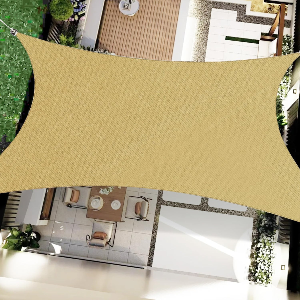 16' X 20' Rectangular Sun Sail Shades Canopy UV Block Outdoor Shades for Patio Garden Backyard Pergola Shade Cover Sand
