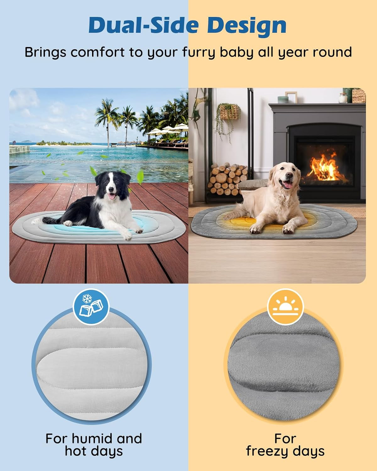 Papettly Pet Dog Cooling Mat 39“X27.5” Reversible Cooling Pad for Dogs and Cats, Comfort Ice Silk Cotton Summer Dog Bed Outdoor Indoor Washable, Ideal for Kennel Sofa Floor Car Seats