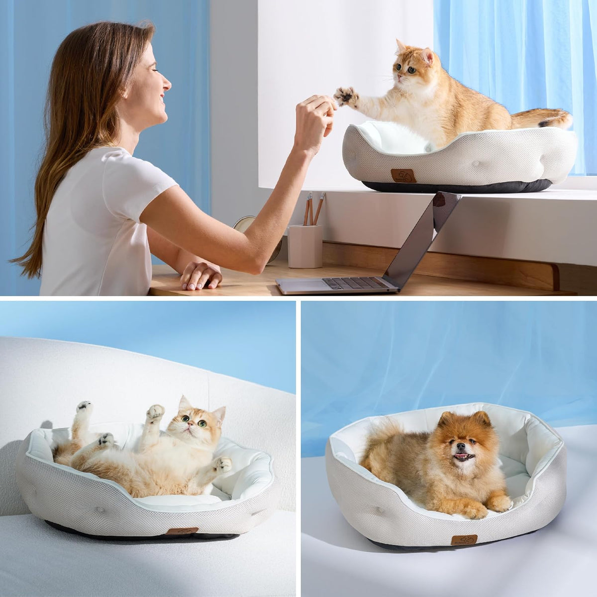 Bedsure Aerofrost™ Cooling Small Dog Bed, round Washable, 20In Arctic Blue