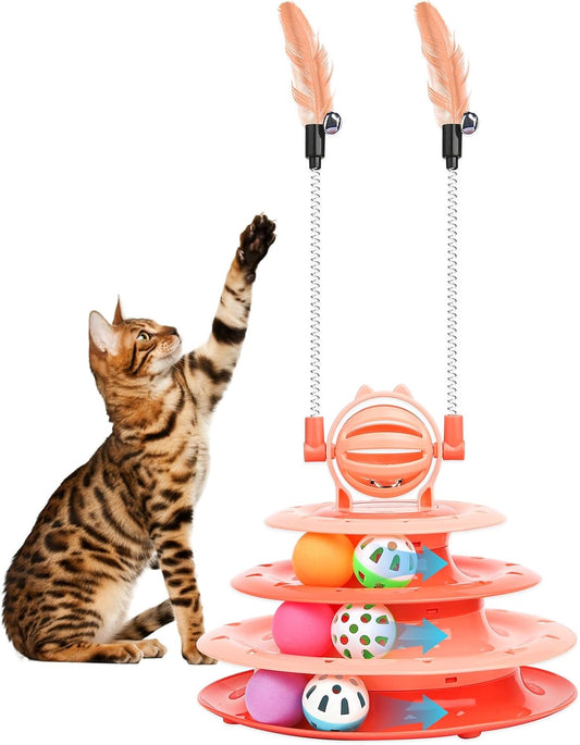 Goosheep Interactive Cat Puzzle & Ball Toy Kit with 2 Cat Teasers (Orange)