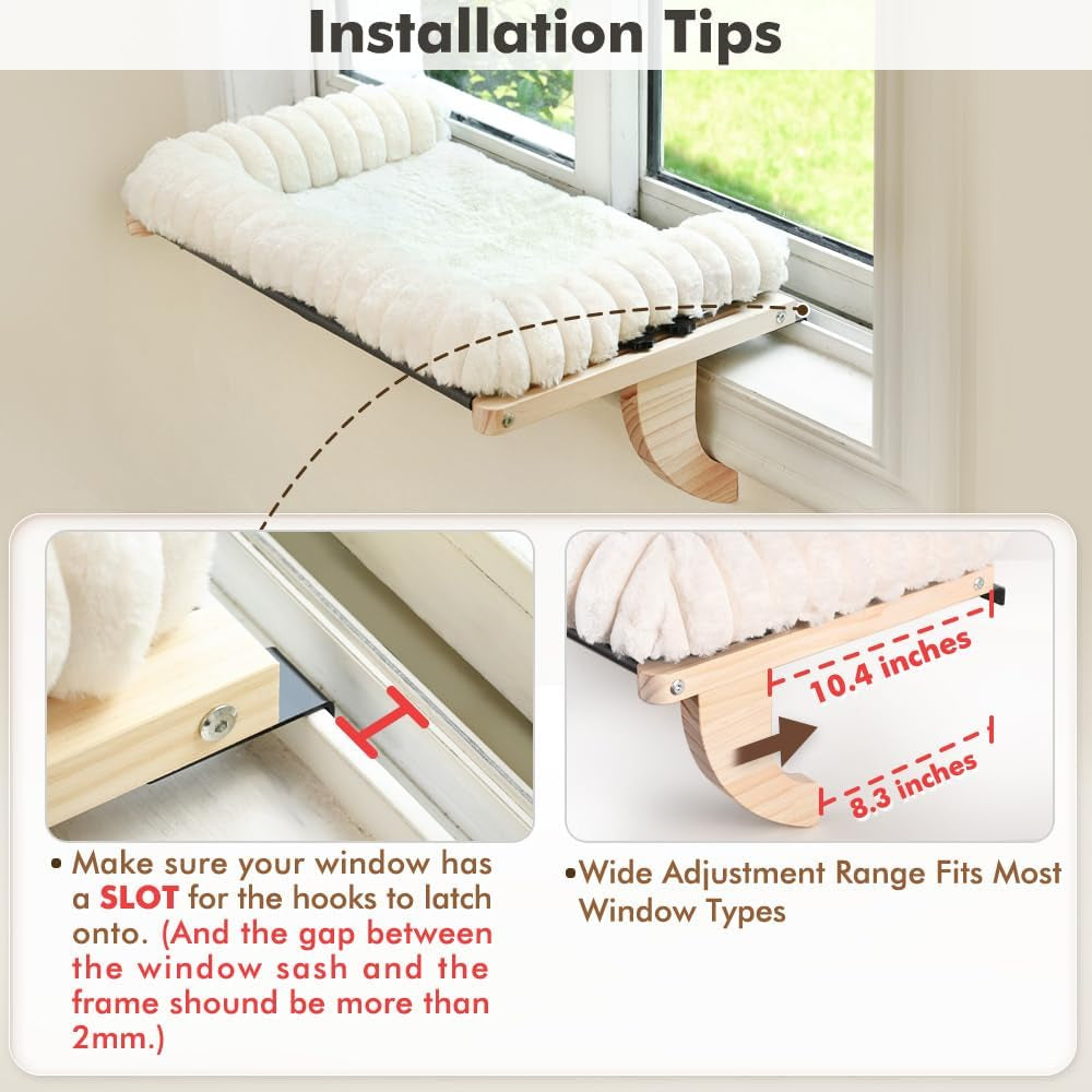 Cloud-Soft Cat Window Sill Perch, Zipper Design Cushion Pet Bed, L