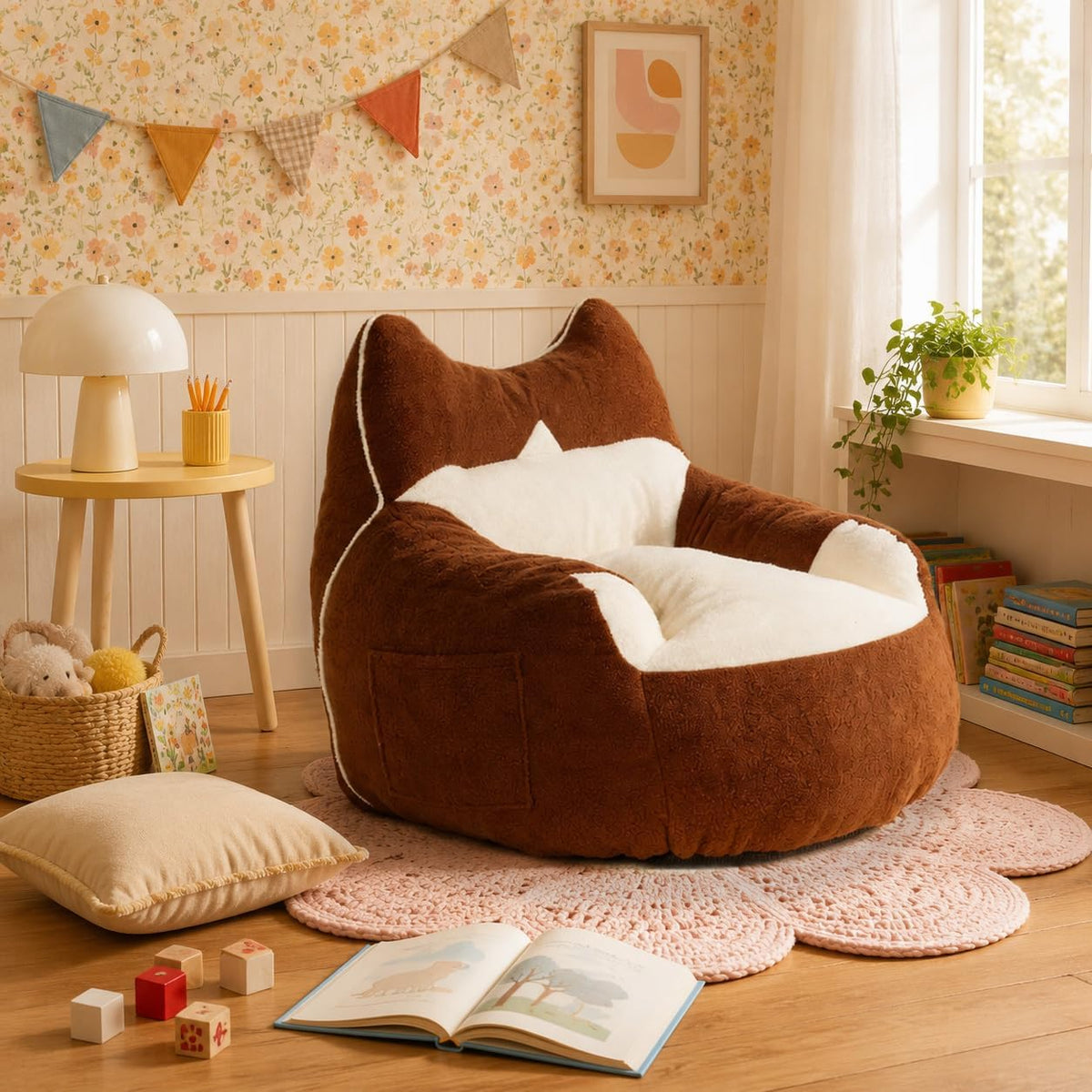 Bean Bag Chair for Teen Adults, Memory Foam Fluffy Cat Bean Bag for Personal Apartment, Bedroom and Living Room Accent Floor Chair Sofa for Comfy Relaxing Reading(Brown)