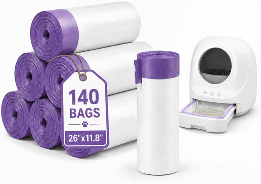 140 Count Automatic Cat Litter Box Bags, 26" X 11.8" Drawstring Liners