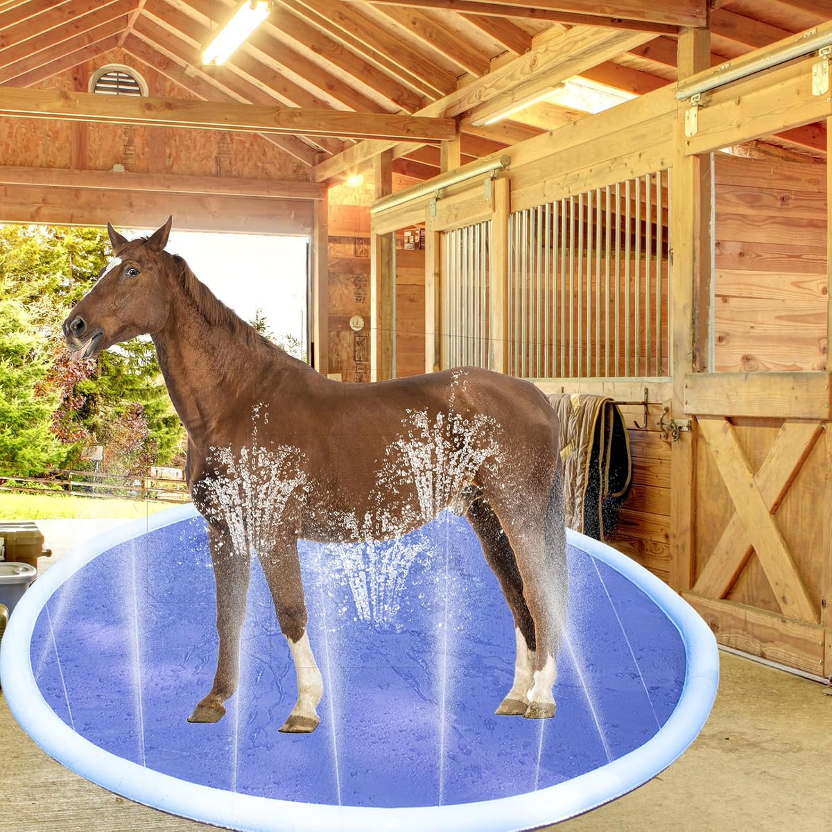 Flidrunest Thickened Horse Splash Pad Toy, Anti-Slip Horse Bathtub for Summer, Durable Outdoor Water Play Mat for Horses and Dog, Pet Swimming Pool Bathtub(78In, Blue)