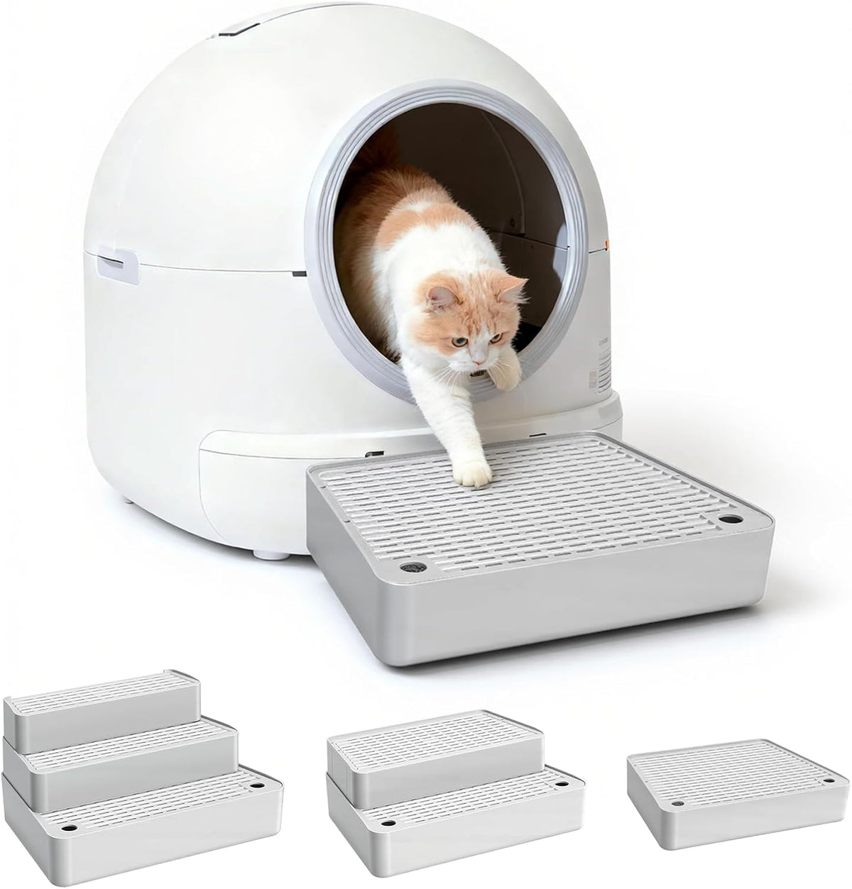 Cat Litter Box Steps, Adjustable 3-Step, 13.5X9X7In, Light Grey