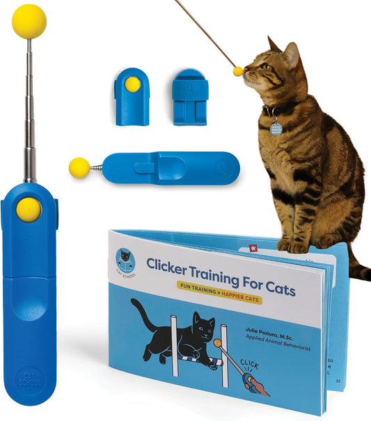 Cat Training Clicker with Detachable Wearable Finger Clicker & Target Stick – Positive Reinforcement Training Tool for Cats – Ideal for Behavior, Tricks & Enrichment