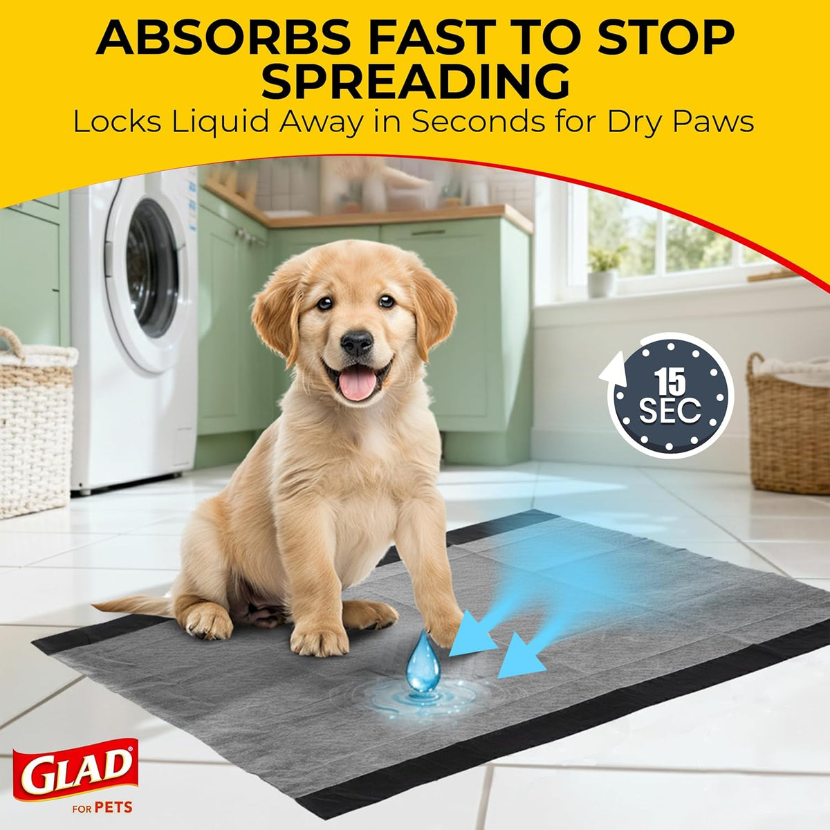 Glad for Pets, Dog Pee Pads, Activated Carbon, Puppy Pads, 30 Count