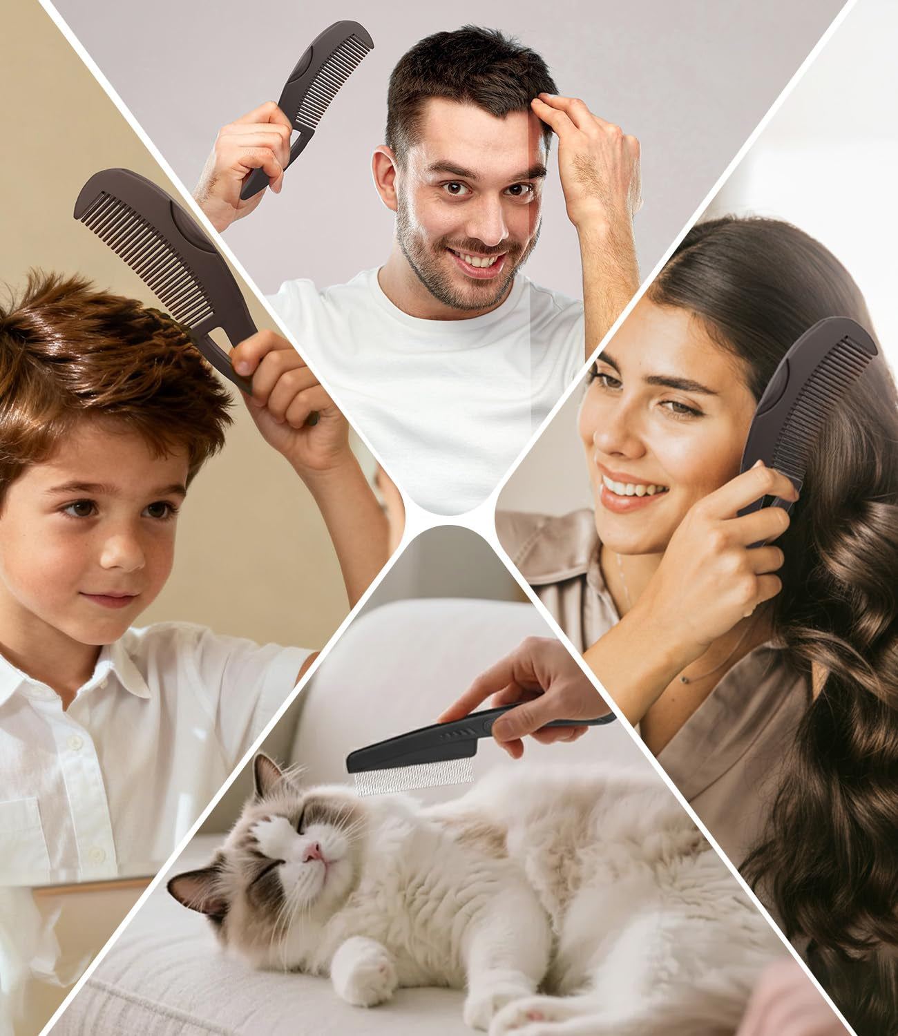 Dandruff Comb Removal 2PC Hollow Fine Tooth Scalp Detox Hair Care Tool | Build up Flake Lice Comb, 0.5 & 2Mm Stainless Steel Teeth, Self Cleaning, Button Release, Scalp Massage Handle, Women Men Kid