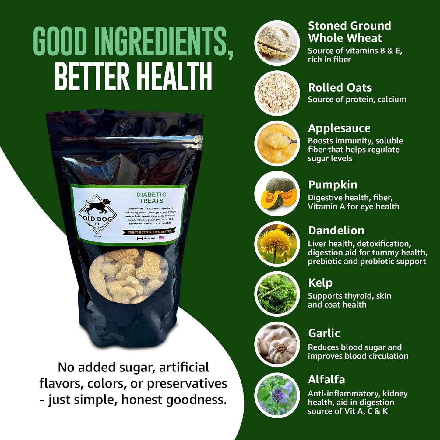 Old Dog Cookie Company All Natural Diabetic Dog Treats – Vet Approved Dog Snacks | Best Healthy Chews for Dogs, Top Treat for Dogs | Low Glycemic, Supports Healthy Blood Sugar | 10 Oz