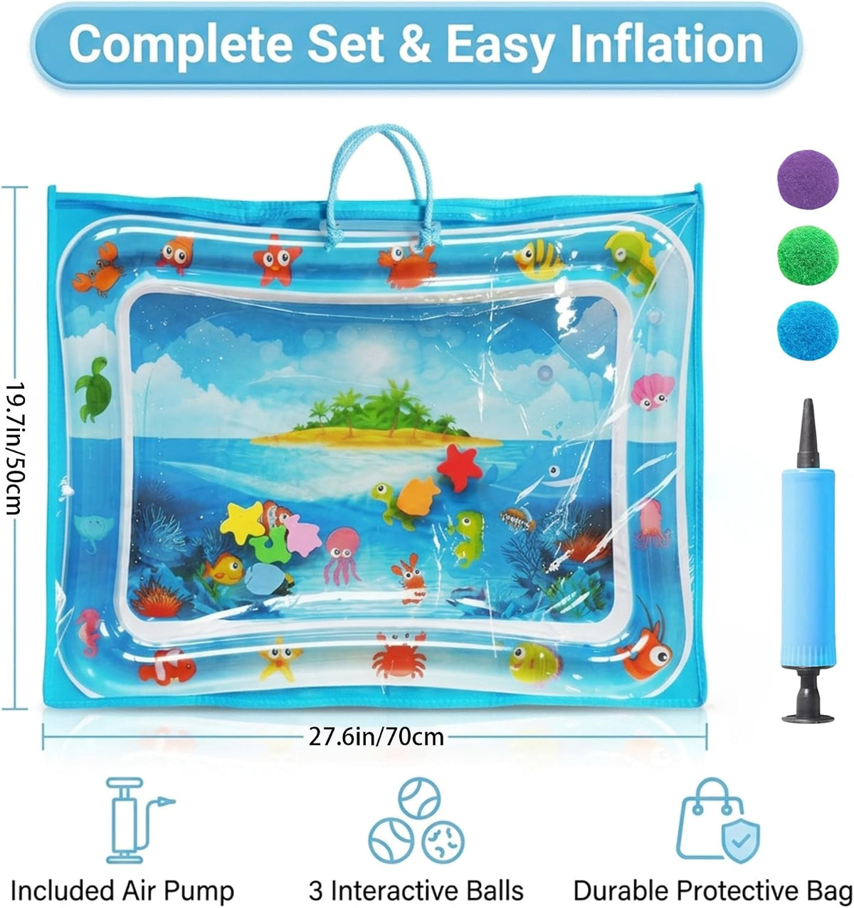 Cat Water Mat with Protective Bag, Scratch Resistant Thickened PVC Water Play Mat, Summer Cooling Interactive Water Filled Mat, Portable Foldable Paw Proof Cat Toy Mat for Indoor Outdoor (A)