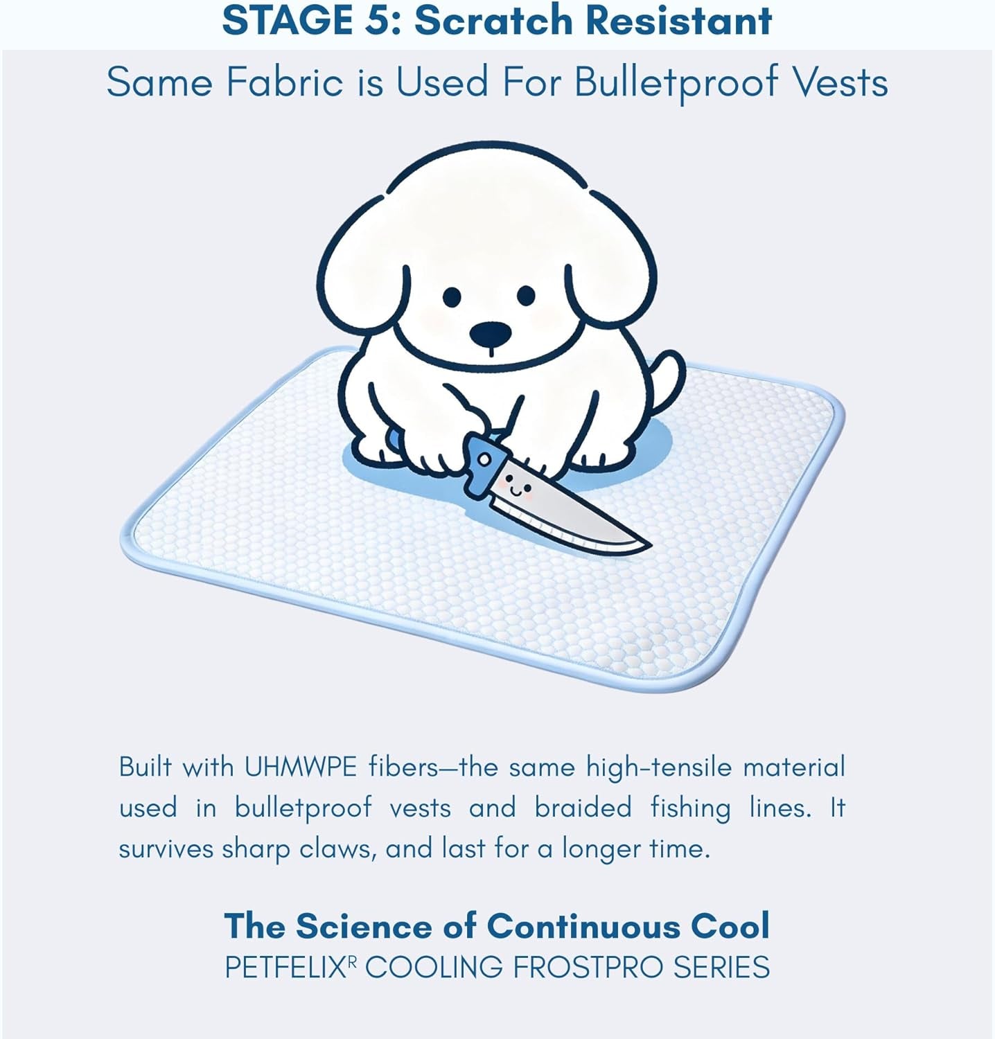 Petfelix Pet Cooling Mat, Scratch Resistant Stain Resistant QMAX>0.5 for Extra Small Dogs & Small Cats up to 10 Lbs, Self Cooling Mat for Dogs, No Water or Electricity Needed, Blue, Small, 18''*14''