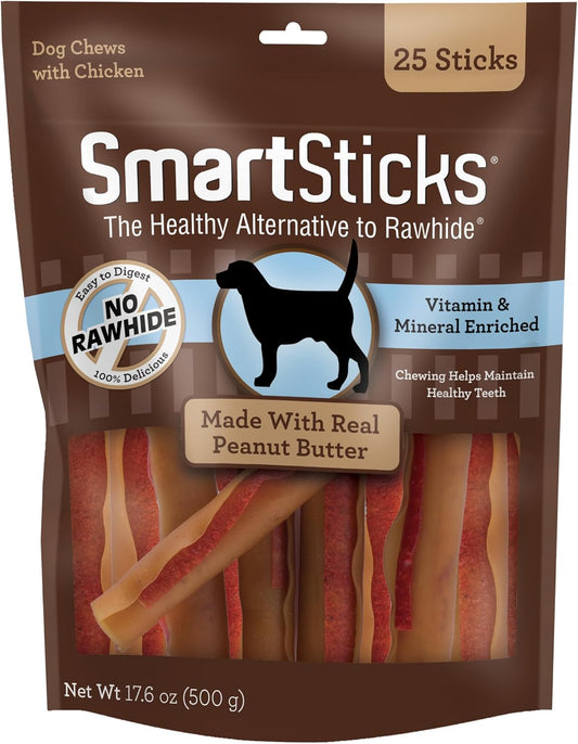 Smartbones Smartsticks Rawhide-Free Dog Treats, Peanut Butter, 25 Count