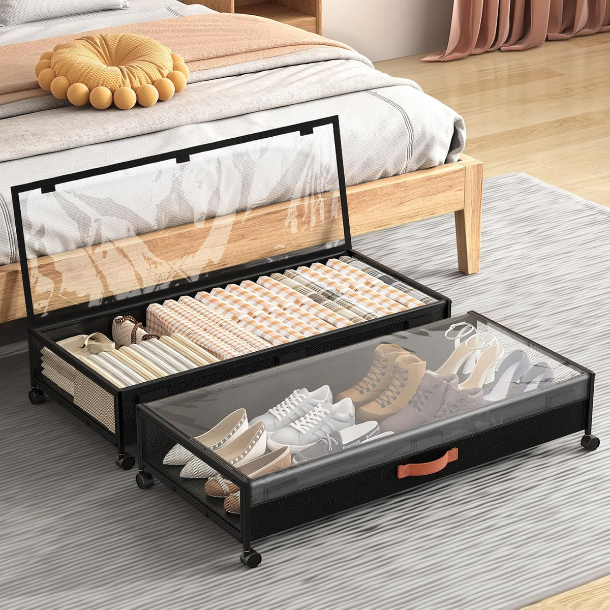 Eastherry under Bed Storage with Wheels, 2 Pack 36" Extra Long Container