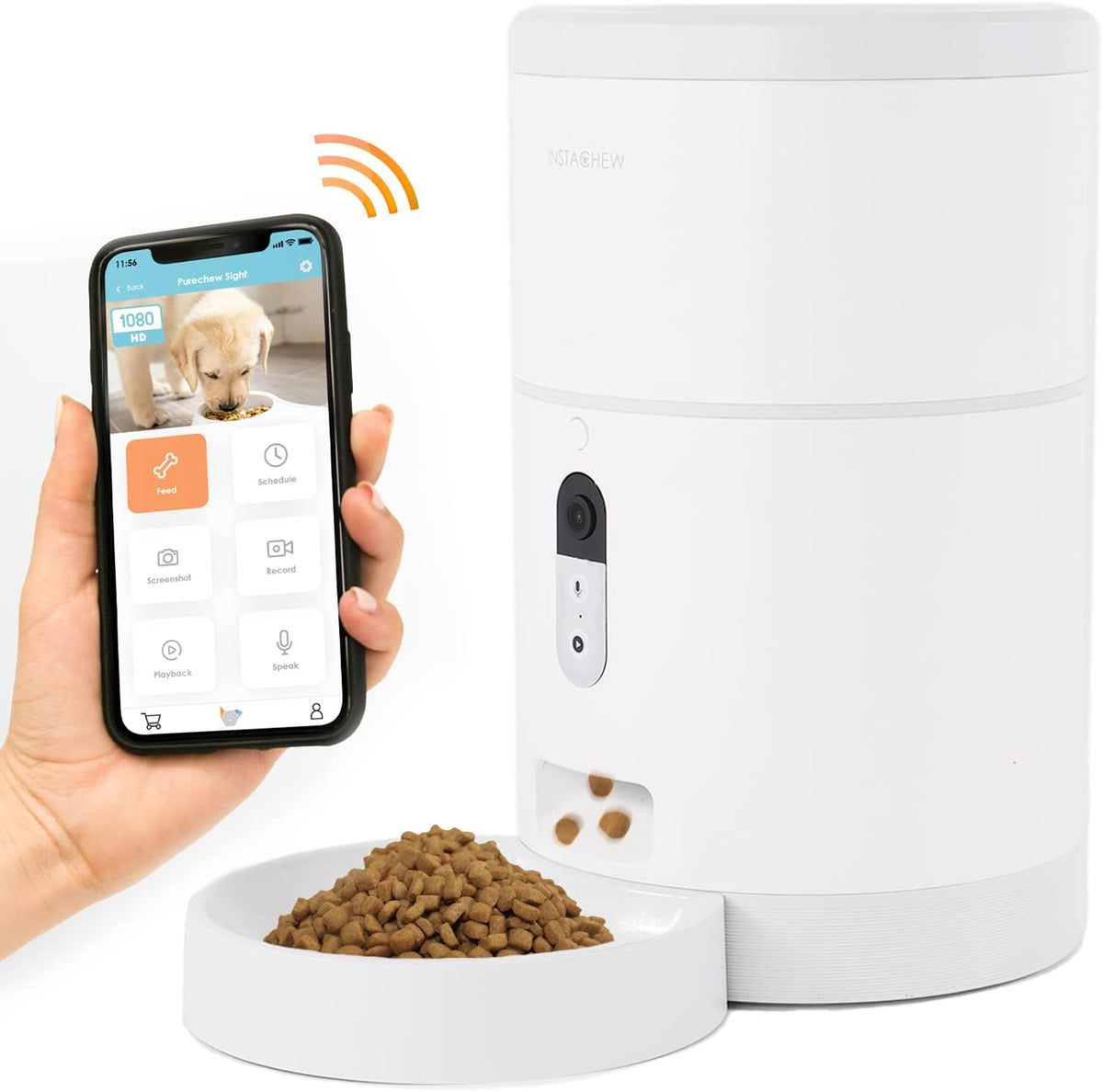INSTACHEW Purechew Smart Automatic Pet Feeder, App Enabled Food Dispenser for Cats and Dogs, Smart Portion Control, Programmable Treat Dispenser with HD Camera