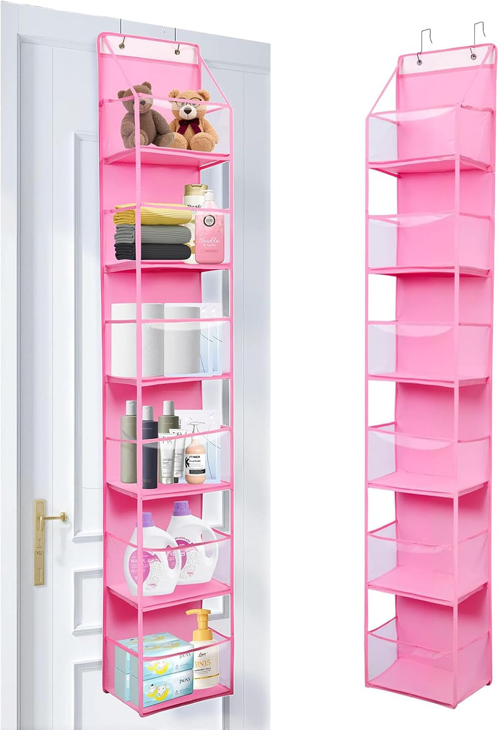 6-Tier over the Door Hanging Organizer - Multi-Purpose Closet Storage Shelf for Bathroom, Bedroom, Nursery, Pantry(Pink)