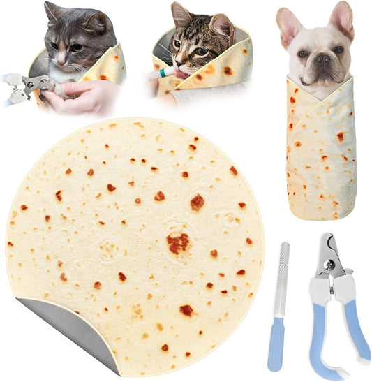 31.5" Tortilla Shape Blanket Cat Grooming Wrap for Cutting Nails