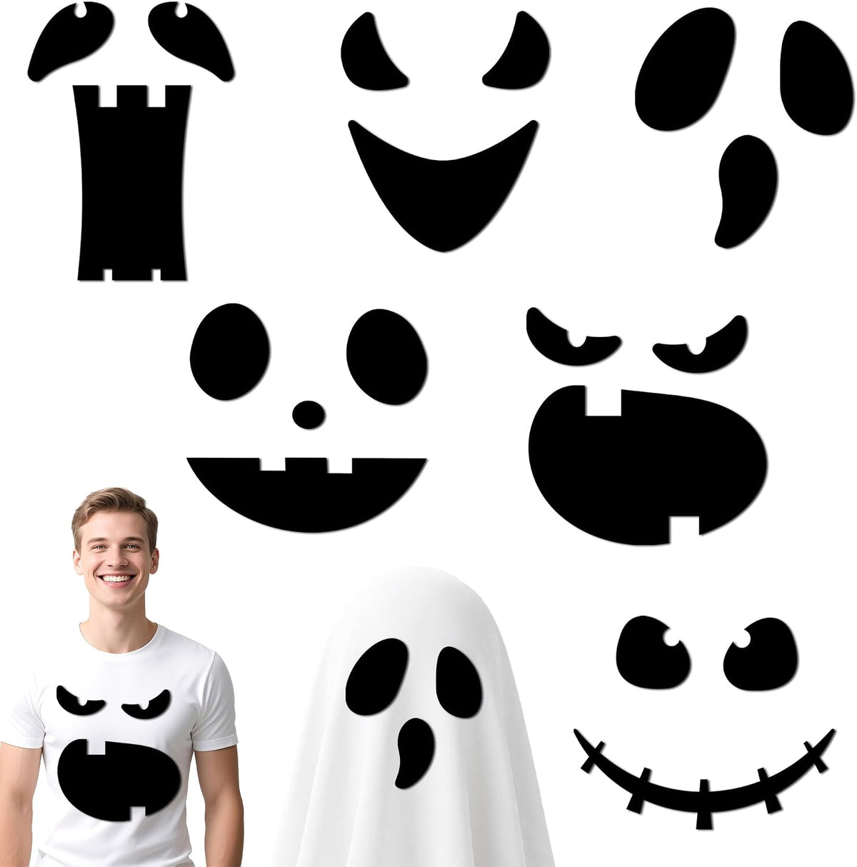 Ahuimeius 6 Pack Halloween Ghost Eyes for Crafts Decor Kit - Large Spooky Ghost Face Decals Stickers Adhesive Felt for Indoor Halloween Decorations, DIY Cute Spooky Face Costume Decor