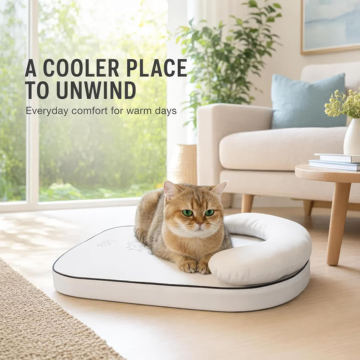 Nona Pelona Self Cooling Cat Mat with Headrest Pillow, 20 X 16 Inch – Cool-Touch Ice Fabric Pad for Cats and Small Dogs – No Gel, No Water, Washable Cover, Anti-Slip Base
