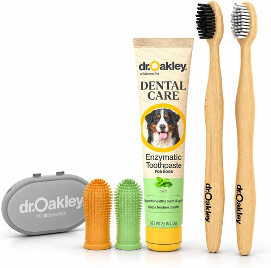 Dr. Oakley Dental Toothbrush Kit for Dogs & Cats - Finger Brush for Small Pets and Soft Brushes for Large or Older Natural and Safe Mint Flavor