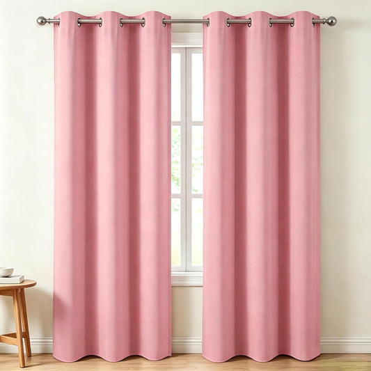 Diraysid Pink Blackout Curtains for Bedroom Thermal Insulated Grommet Room Darkening Curtains Drapes, 42 X 84, 2 Panels