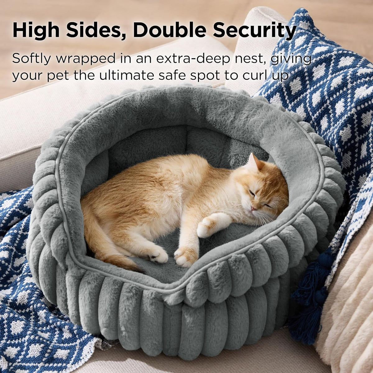 Bedsure Comfyfleece® Washable Cute Cat Bed,Soft round Kitten Bed,20In,Gray