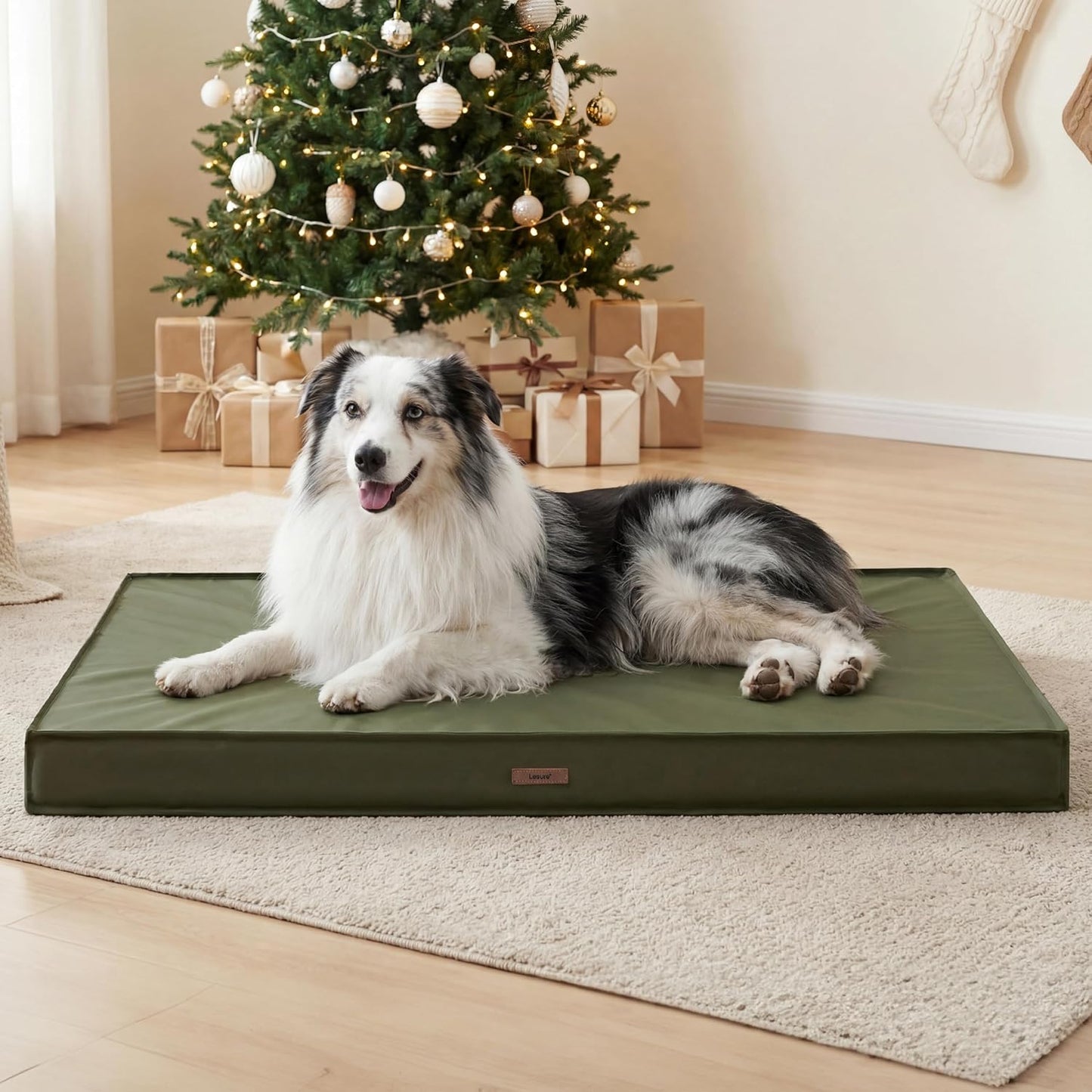 Outdoor Waterproof Dog Beds Large Sized Dog, Orthopedic Egg Crate Foam Pet Bed with Oxford Fabric Surface and Removable Washable Cover, Pet Mat 36''X27'', Green