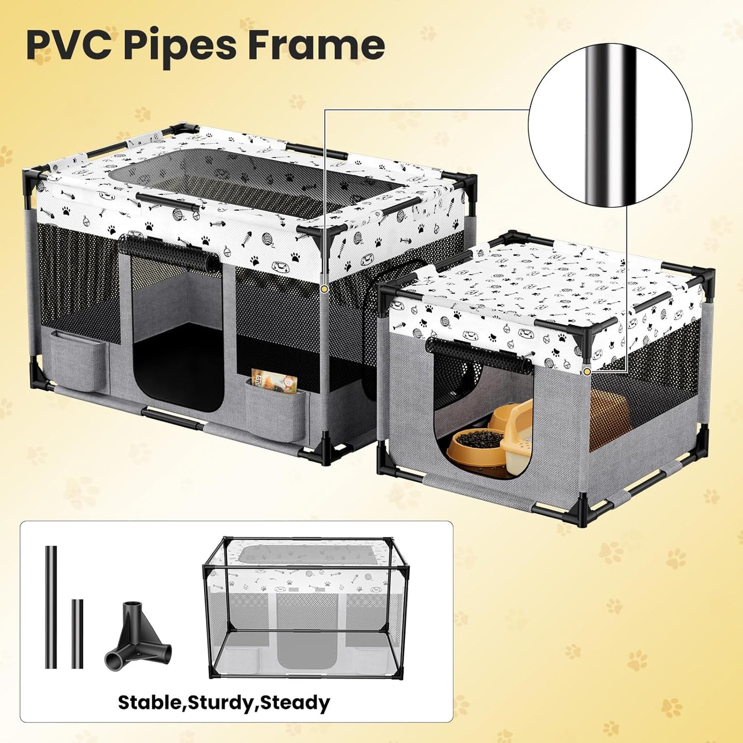 Portable Cat Playpen, PVC Pipe Reinforced Kitten Dog Pet Playpens for Indoor Cats Enclosed, Foldable Puppy Doggy Play Pen Outdoor, Kennel Tent Cage Crates, Zipper Top Cover(39"X24"X22")