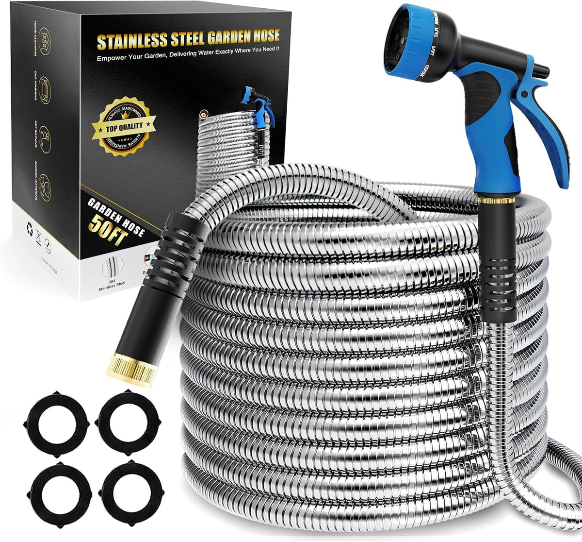 Lefree 50Ft Metal Garden Hose with Upgraded Leak‑Proof Rubber Sleeve