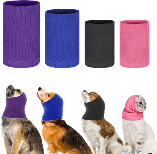 CIATBYYJ 4 Pcs 3 Size Dog Ear Muffs, Stretchy Hoodie for Dog, Non-Noise Dogs Ear Muffs, Cute Dogs Ears Covers for Neck Warmer Bath Grooming Drying Noise Protection(Small/Medium/Large)