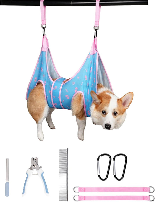 Pet Beauty Hammock, anti Bite and anti Scratch Cat and Dog Bath Care Beauty Auxiliary Hammock, Pet Nail Trimming Fixed Bracket, Dog Nail Trimming Hanging Harness (S/Load-Bearing:12-16.5)