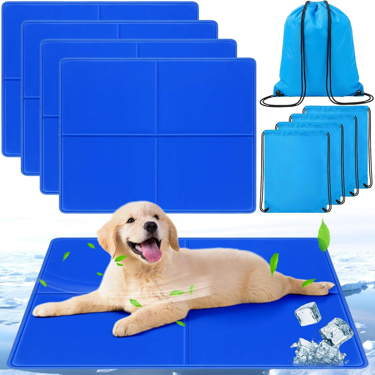 Drydiet 4 Pack 15"X 19" Dog Cooling Mat with Storage Bags