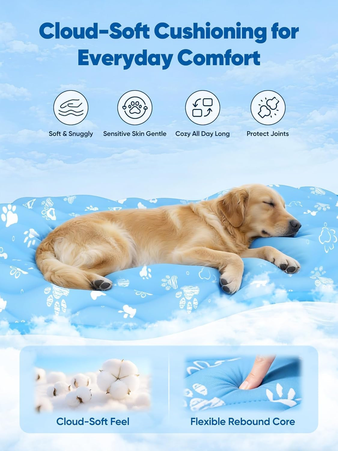 Rywell 44X32In Dog Cooling Mat with One-Way Moisture & Arc-Chill 3.0