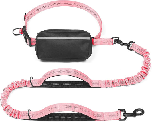 Hands Free Dog Leash with Zipper Pouch, Large, 25-120 LB, Baby Pink