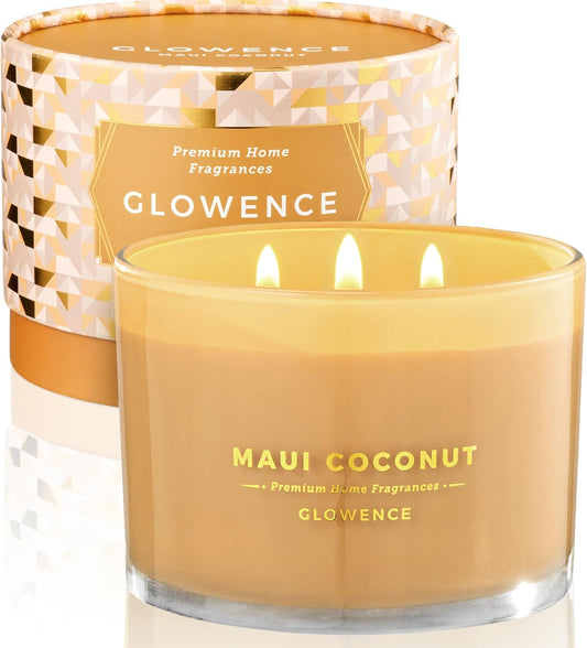 Luxury Coconut Scented Candle - Large 3 Wick Jar Candle - Elegant Gift for Women & Men - 100% Natural Soy Wax - up to 40 Hours Burning Time - Housewarming Aromatherapy Candle for Home