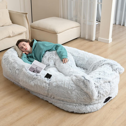 YAEM Human Dog Bed, 71"X45"X12" Calming Human Size Pet Bed for Adult, Grey