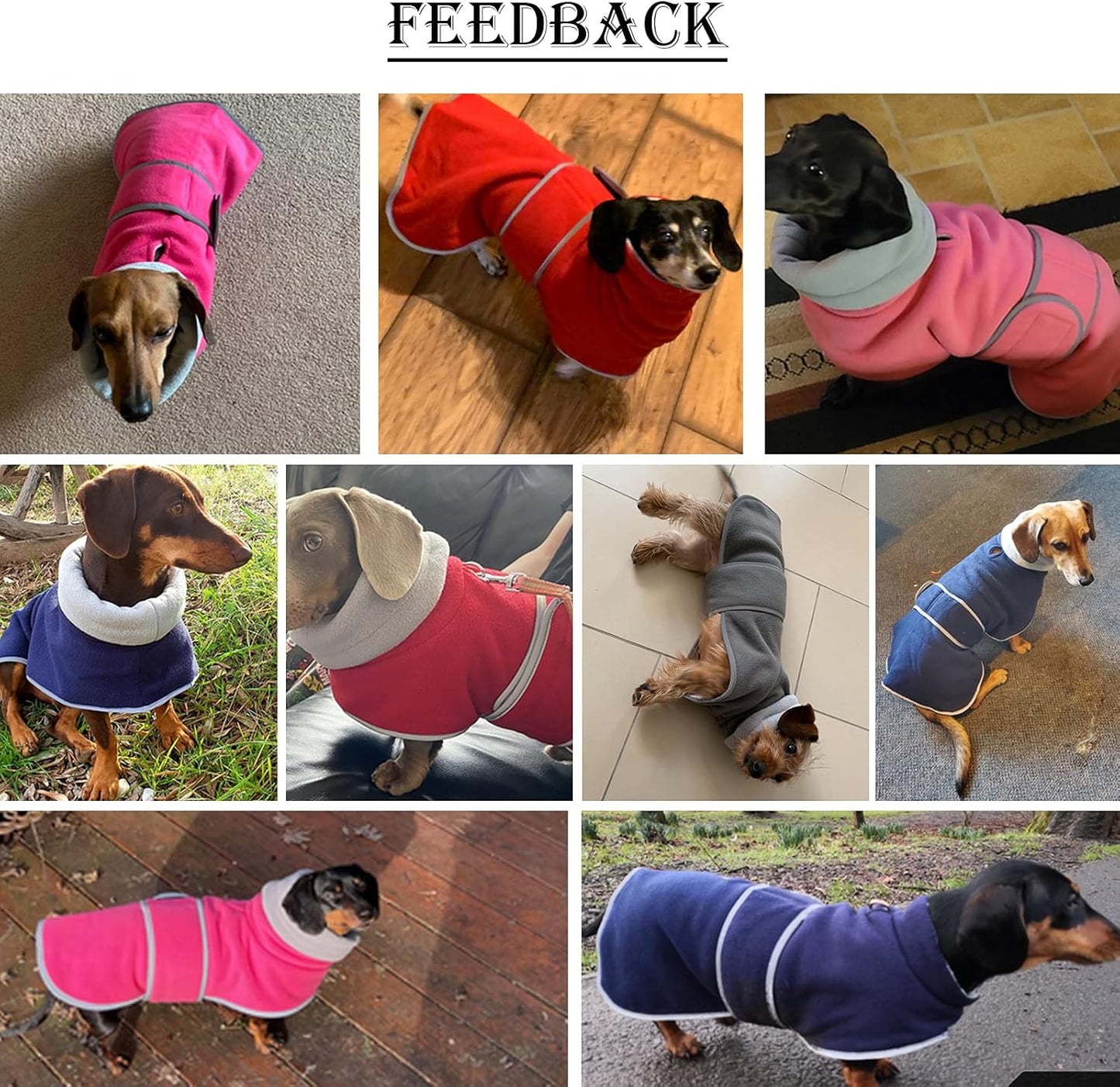 Dachshund Coats Sausage Dog Fleece Coat in Winter Miniature Dachshund Clothes with Hook and Loop Closure and High Vis Reflective Trim Safety - Navy - S