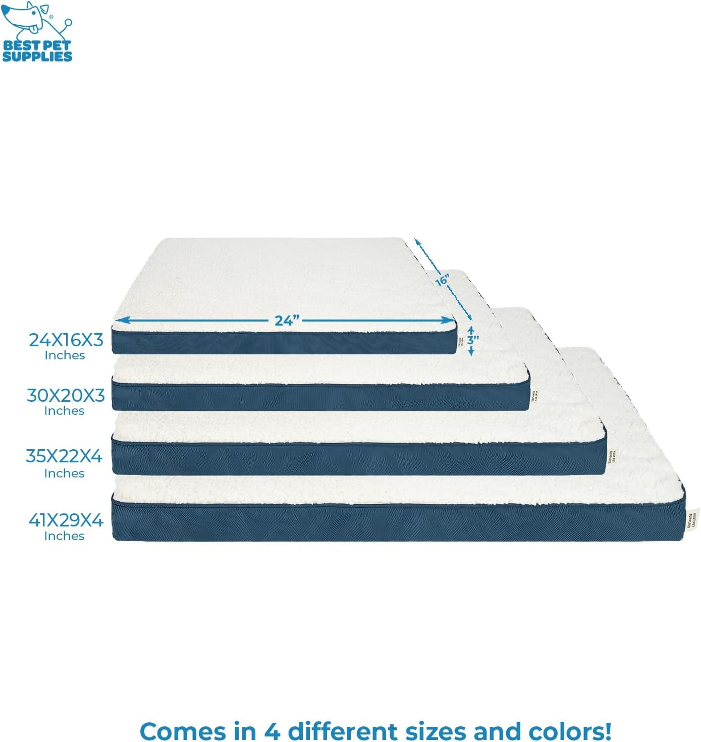 Orthopedic Dog Bed with Memory Foam, Washable Dog Crate Mat for Small, Medium & Large Dogs, Thick Mattress for Crates, Kennels or Floor, Waterproof Pet Bed - Blue, 24 X 16 X 3