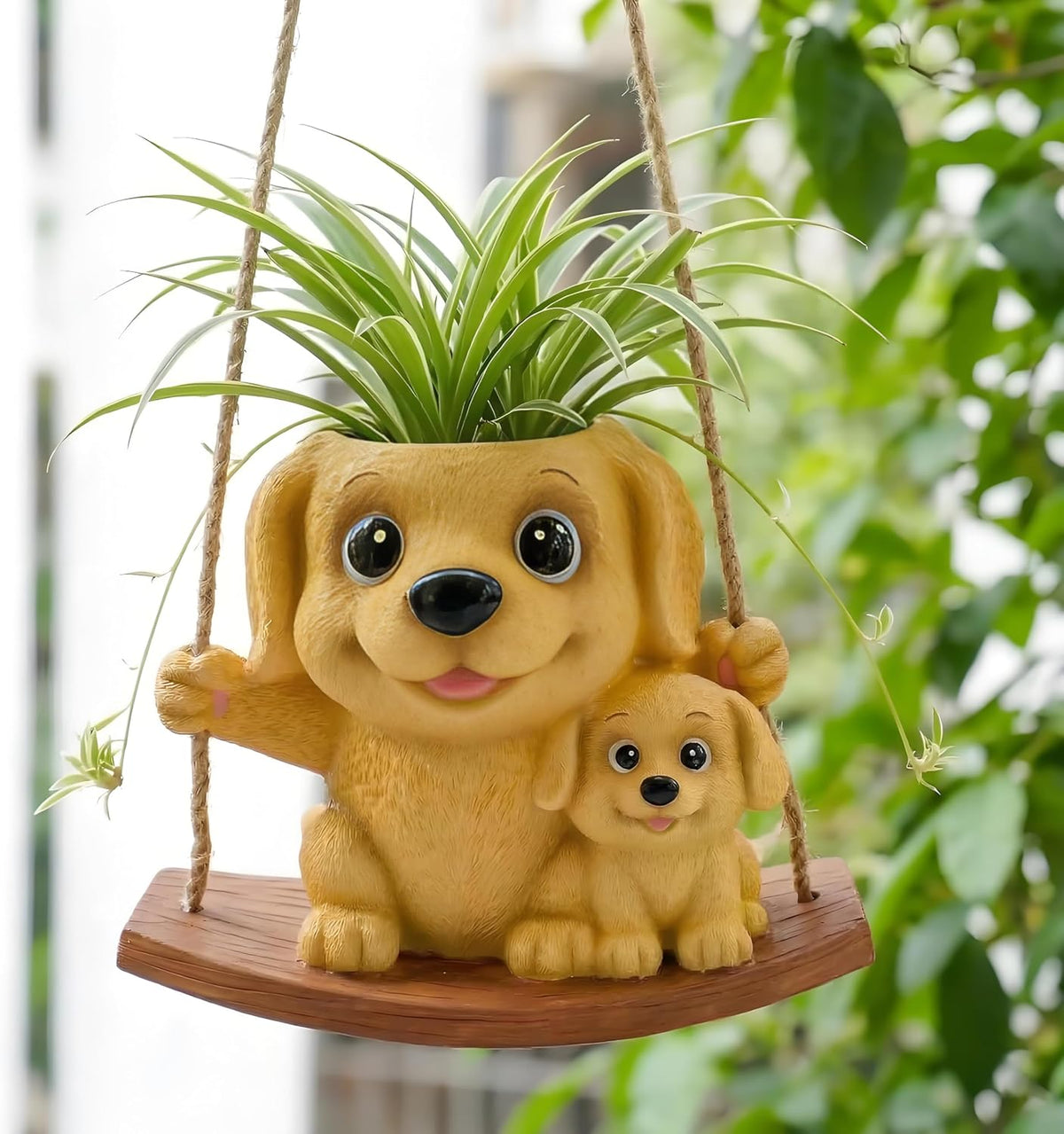 Swing Dog Hanging Planters for Indoor Plants, Cute Small Succulent Pots with Drainage Hole, Unique Resin Plant Hangers Outdoor, Hanging Plant Holder for String of Pearls