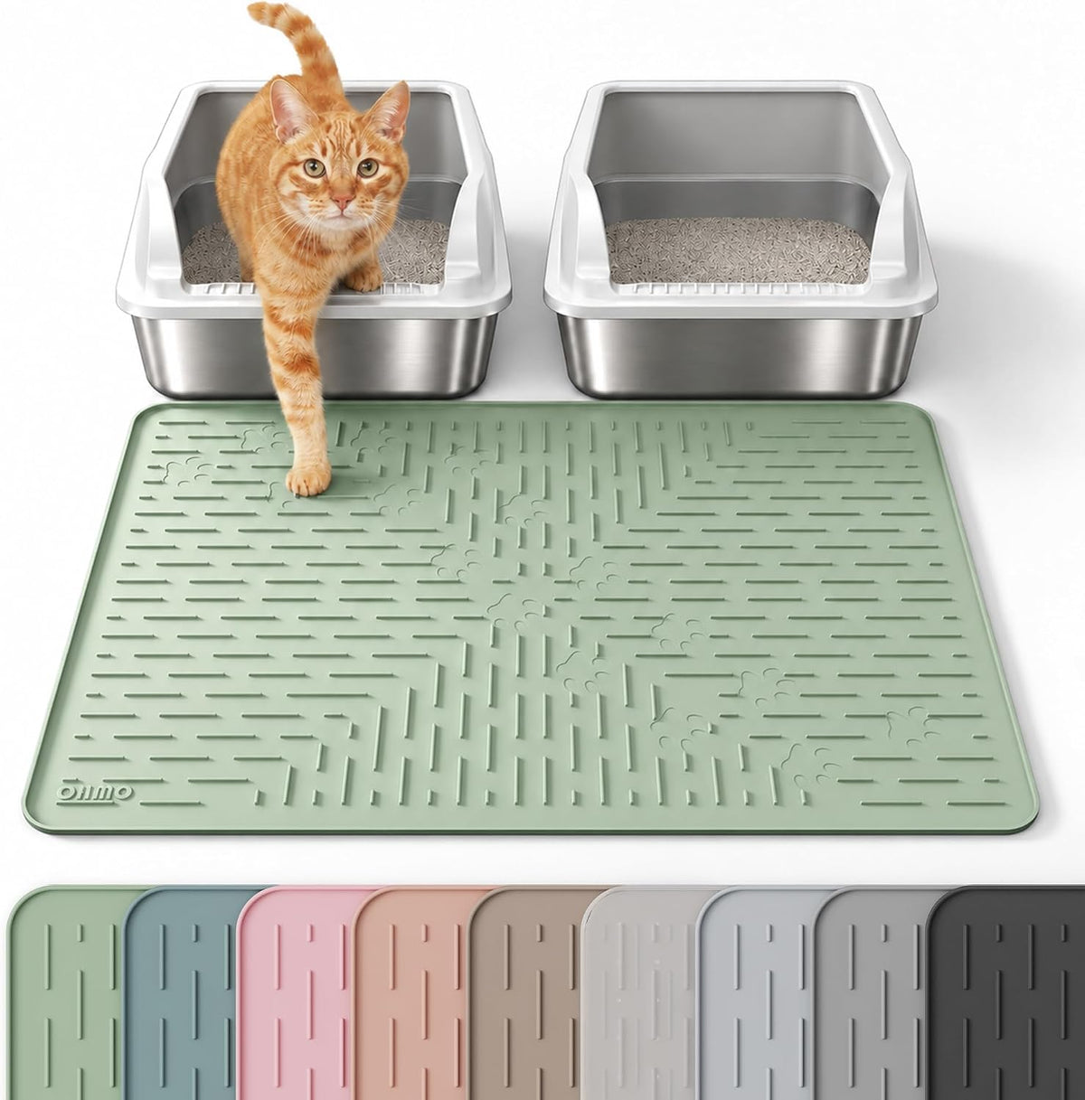 OHMO Large Cat Litter Mat, 31.5X23.6 Silicone Trapping Mat Sage Green